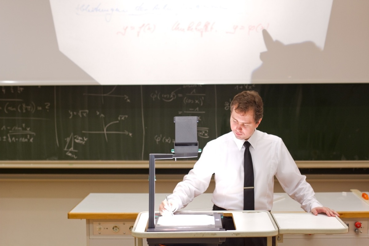 Teacher Using a Projector Old Classroom Objects