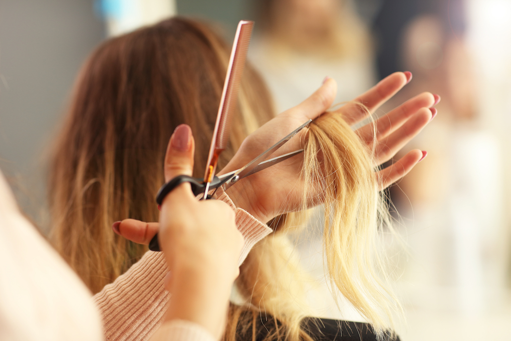 woman getting a haircut