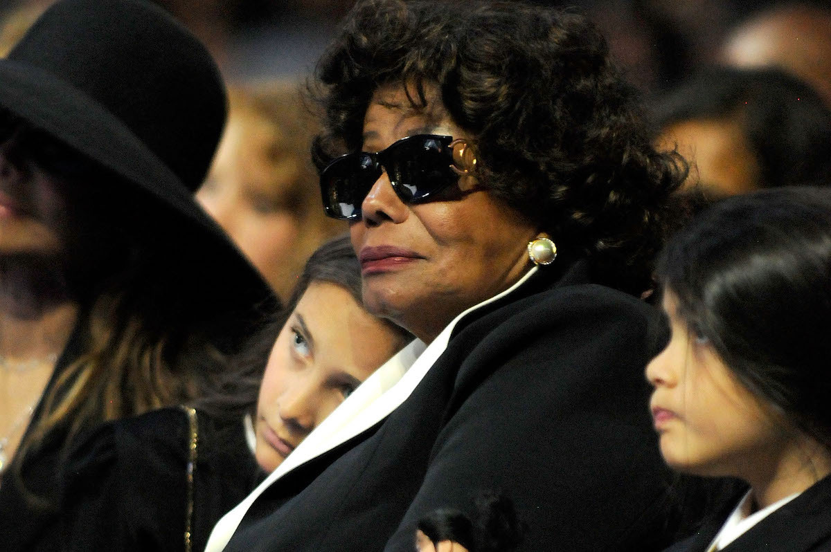 In this handout provided by Harrison Funk and Kevin Mazur, Paris Michael Katherine Jackson, Katherine Jackson and Prince Michael II attend Michael Jackson's Public Memorial Service held at Staples Center on July 7, 2009 in Los Angeles, California.