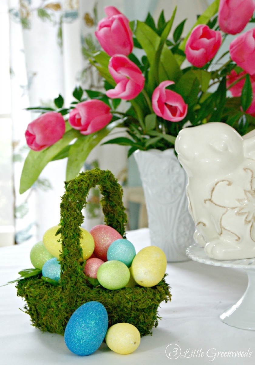 Moss covered basket for Easter