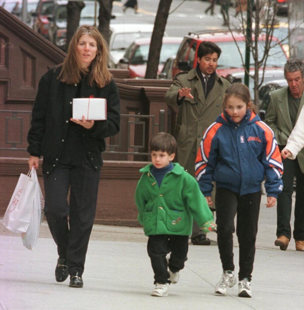 Caroline Kennedy and daughter Rose and son John returning home after picking up lunch at a nearby restaurant