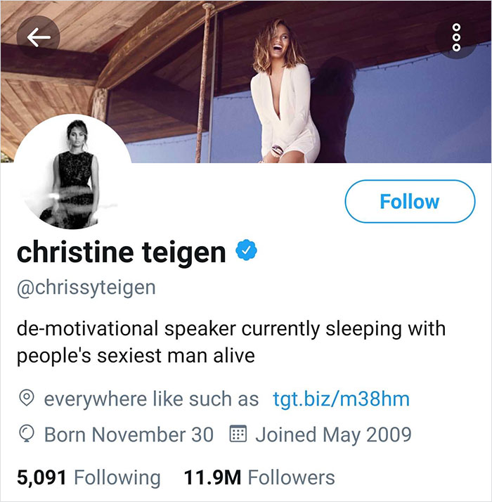 Chrissy Tiegen’s twitter | John Legend Is Named 2019’s Sexiest Man Alive And His Wife Chrissy Teigen Becomes His Biggest Troll | Her Beauty