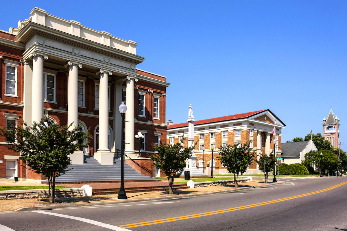 Buildings in the historic district of Hattiesburg, Mississippi.