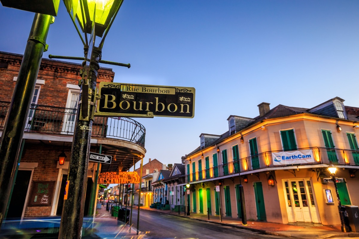 Pubs and bars with neon lights in the French Quarter, 