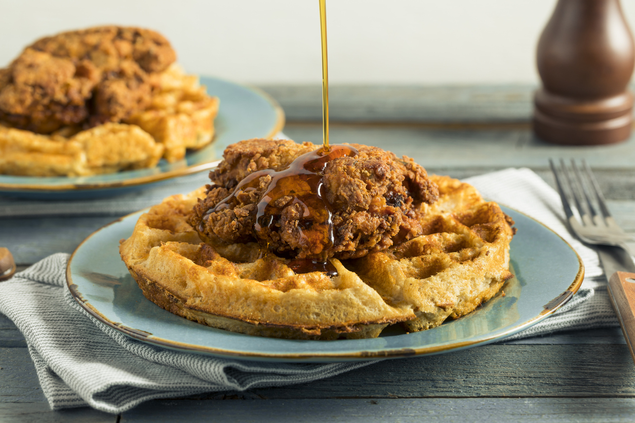 Homemade Southern Chicken and Waffles with Syrup