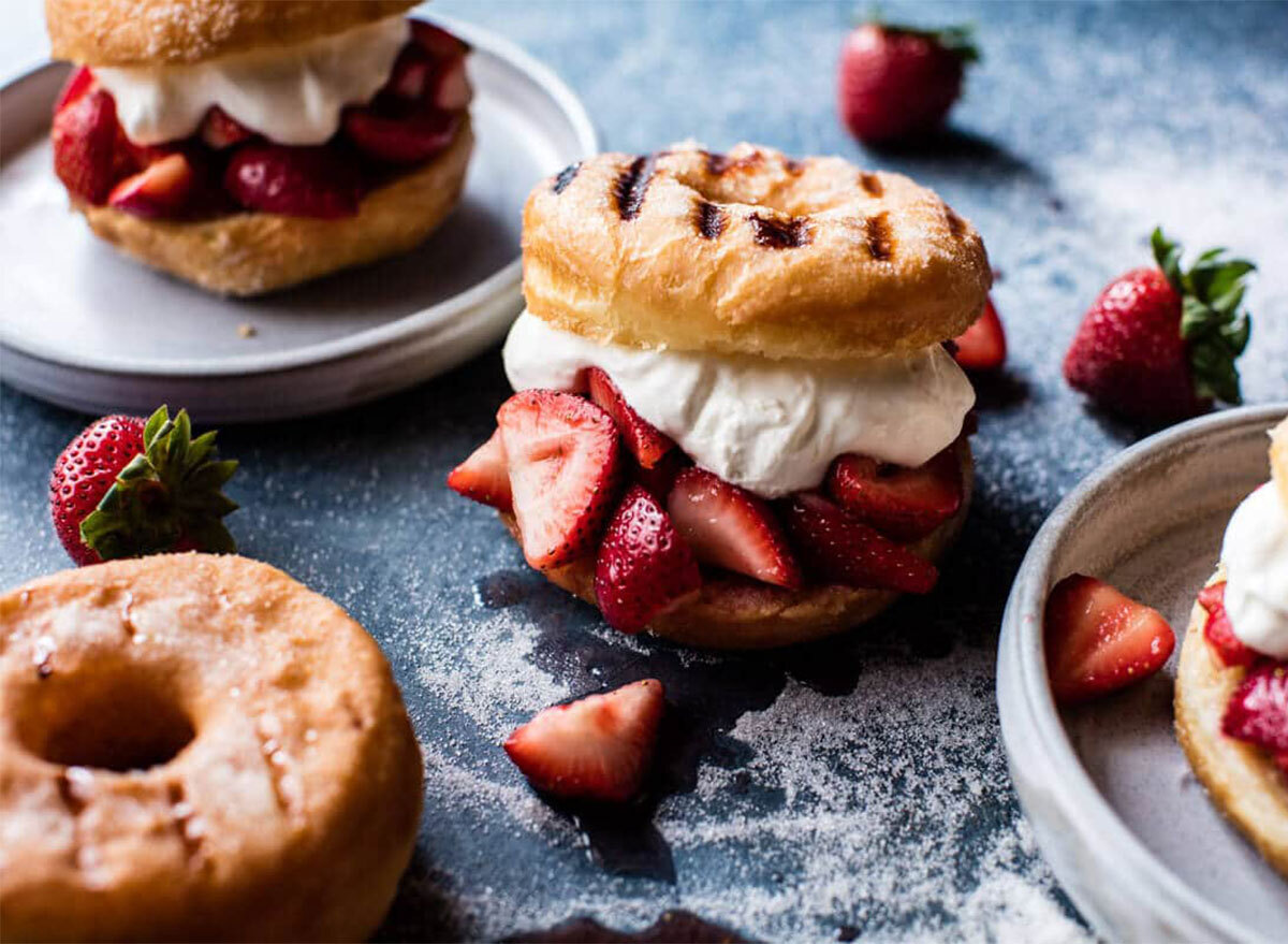 grilled donuts with strawberry shortcake filling