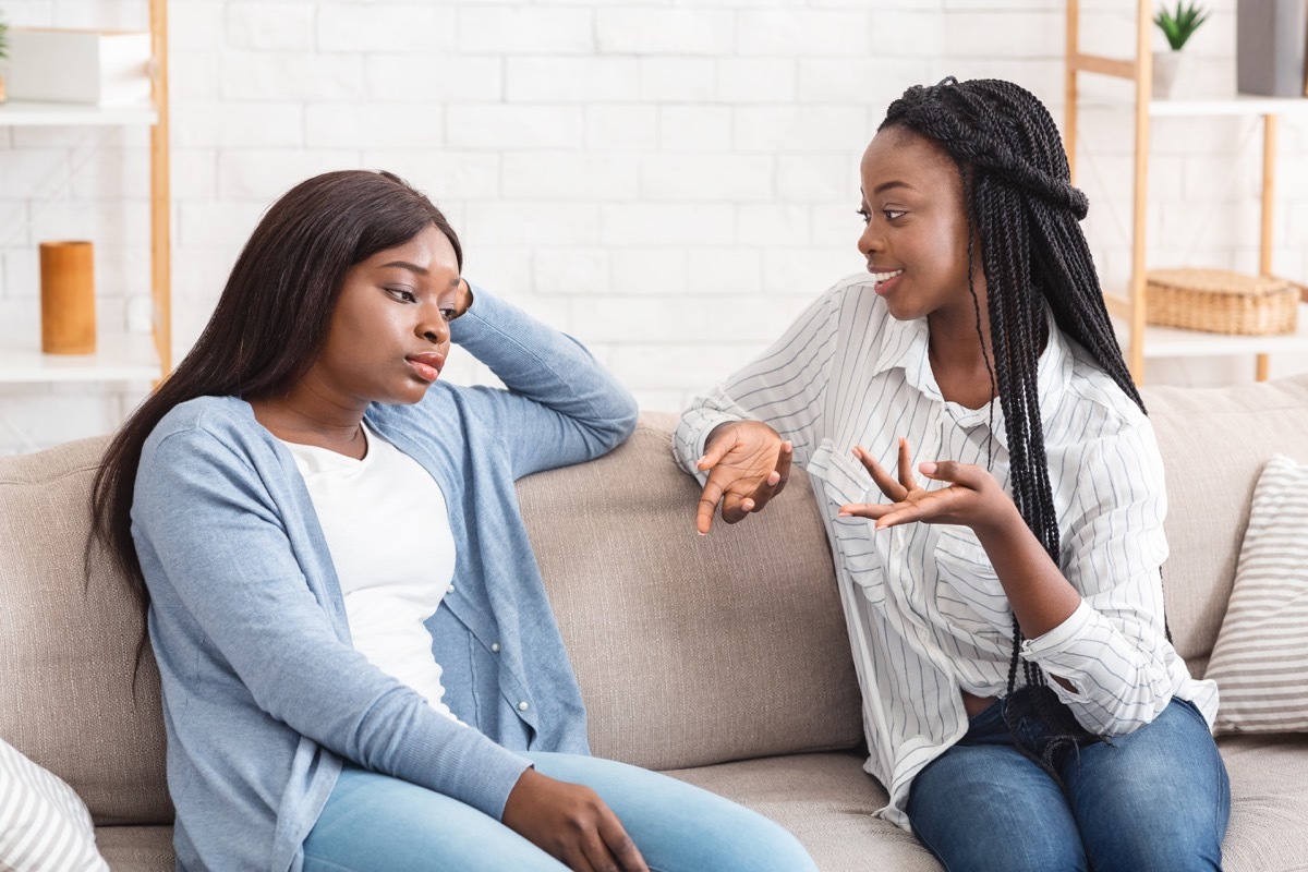 One sided conversation on couch