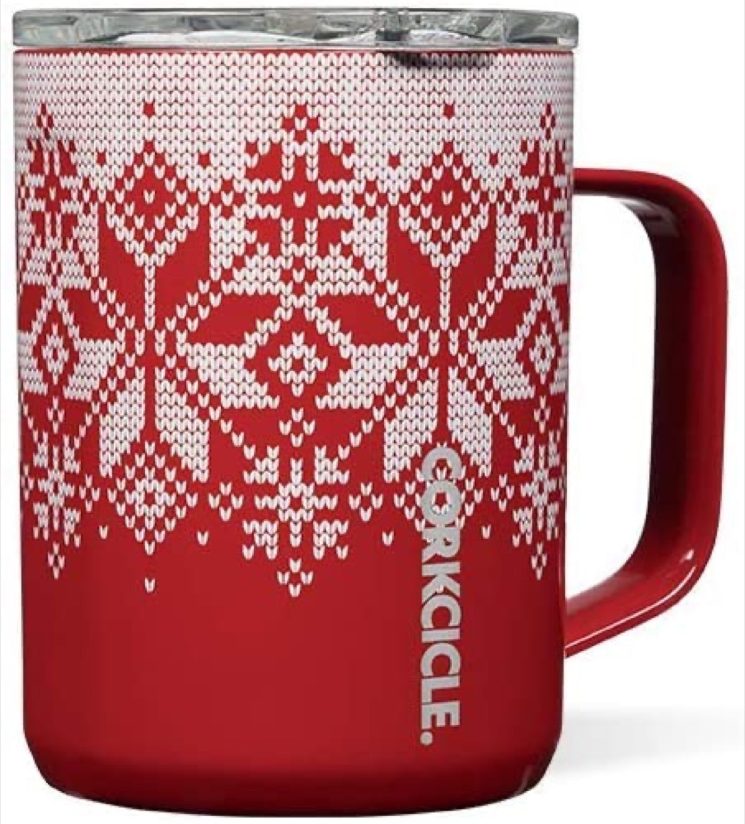 red and white insulated mug