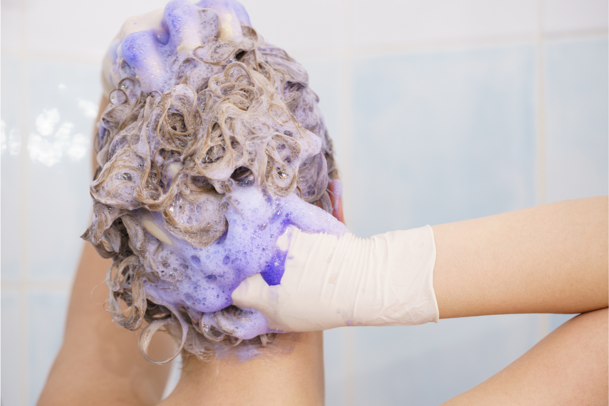 purple shampoo in shower