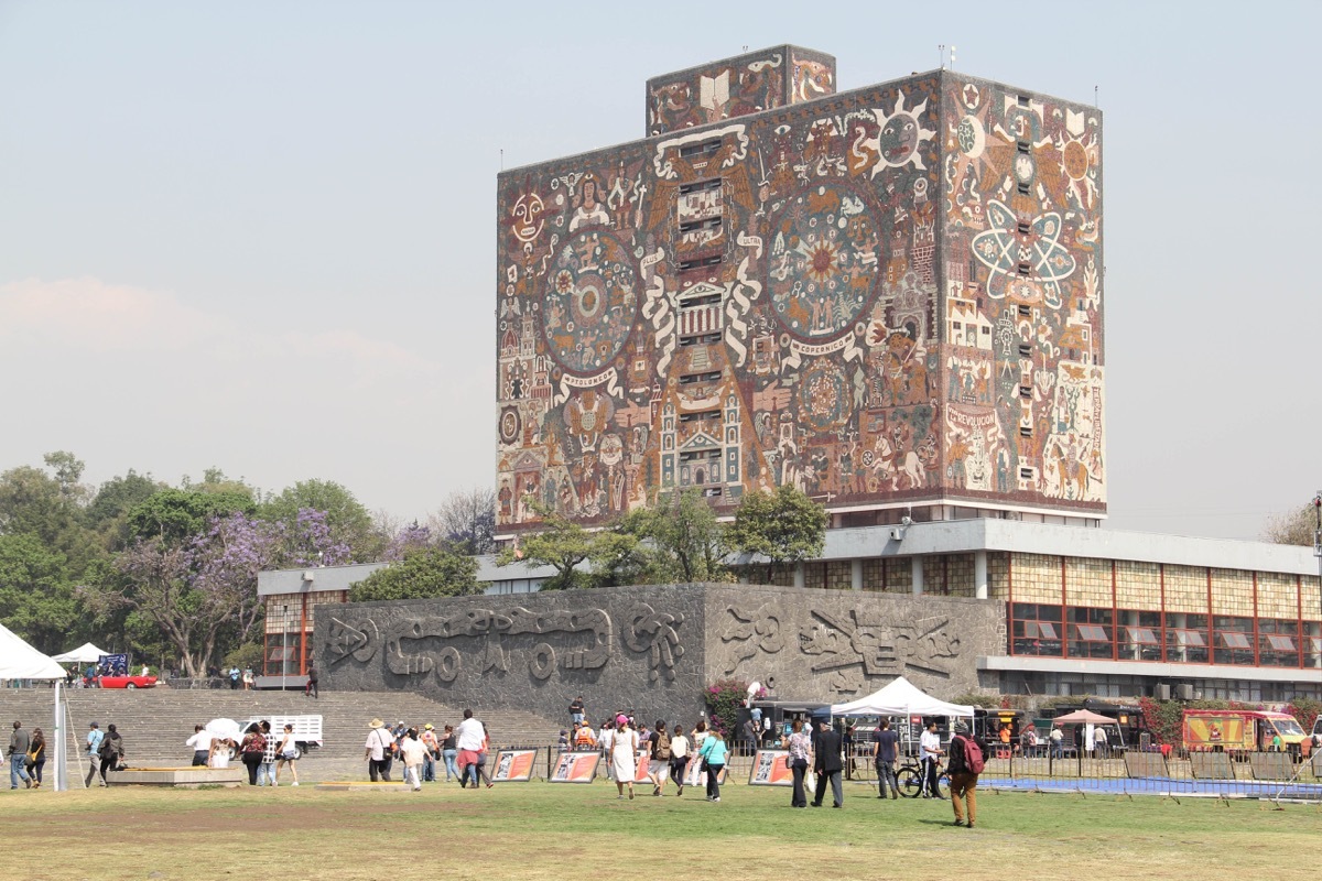 The Central Library of the National Autonomous University of Mexico (UNAM), covered with a mural by Juan O'Gorman, a UNESCO World Heritage Site