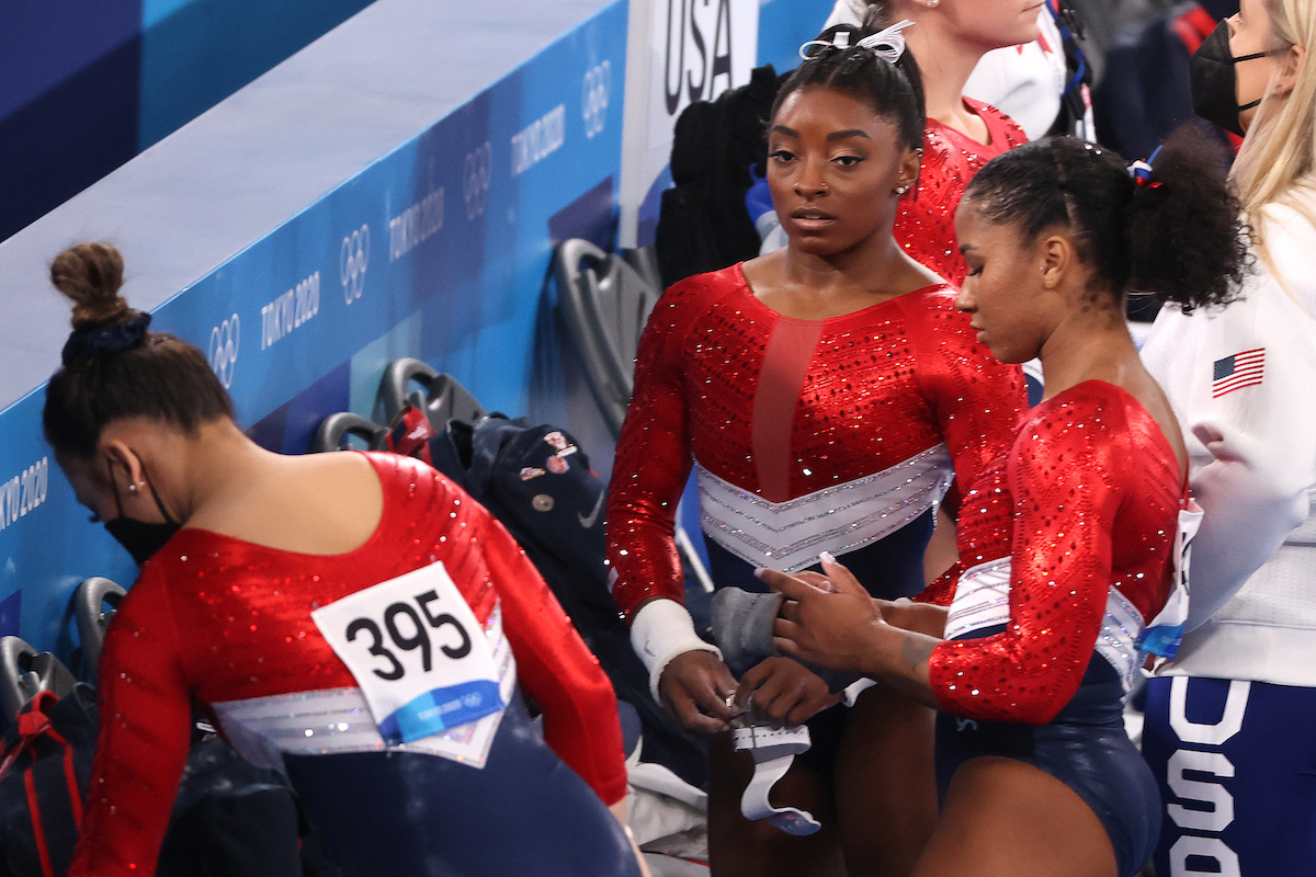 Simone Biles during the team all-around competition at the Olympics on July 27, 2021