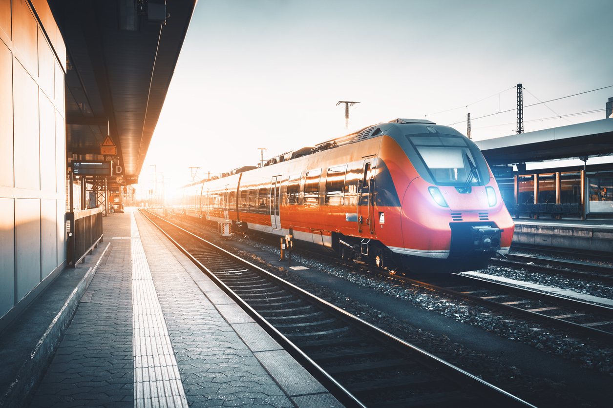 A train passing through a station