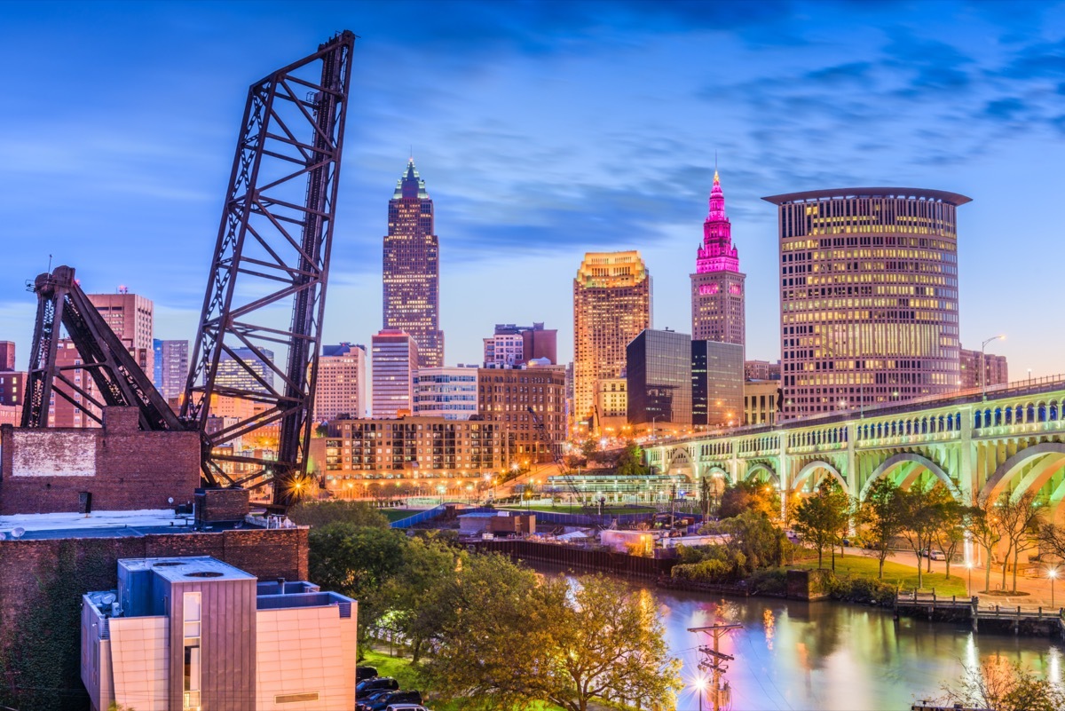 Cleveland, Ohio, USA downtown skyline on the river.