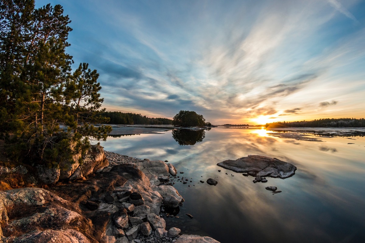 Sunset in Voyageurs National Park behind the Ash River Visitor Center