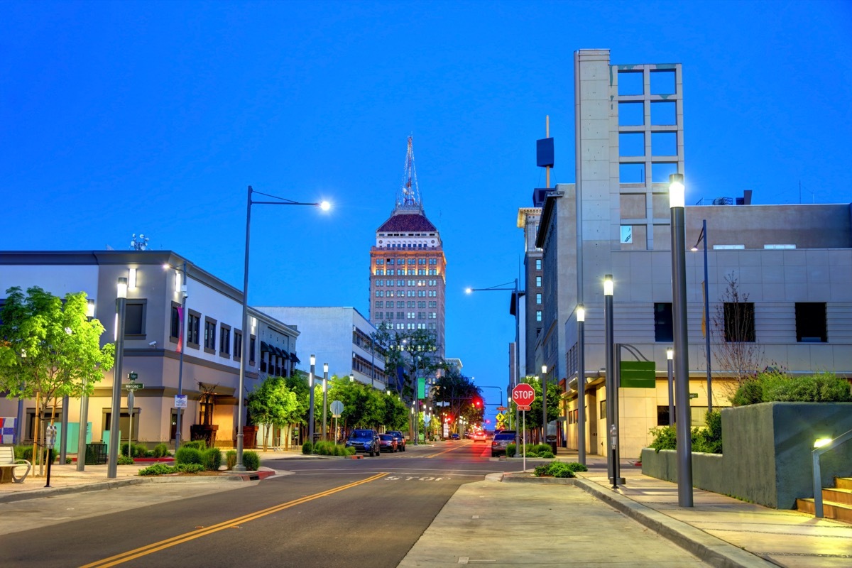 cityscape photo of downtown Fresno, California at dusk