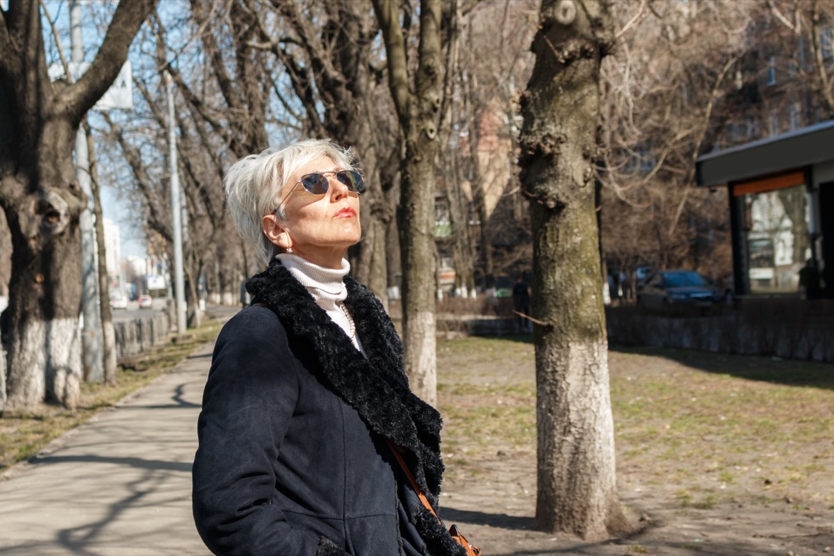 Older Woman Wearing Sunglasses Outside Prevent Health Issues Aging