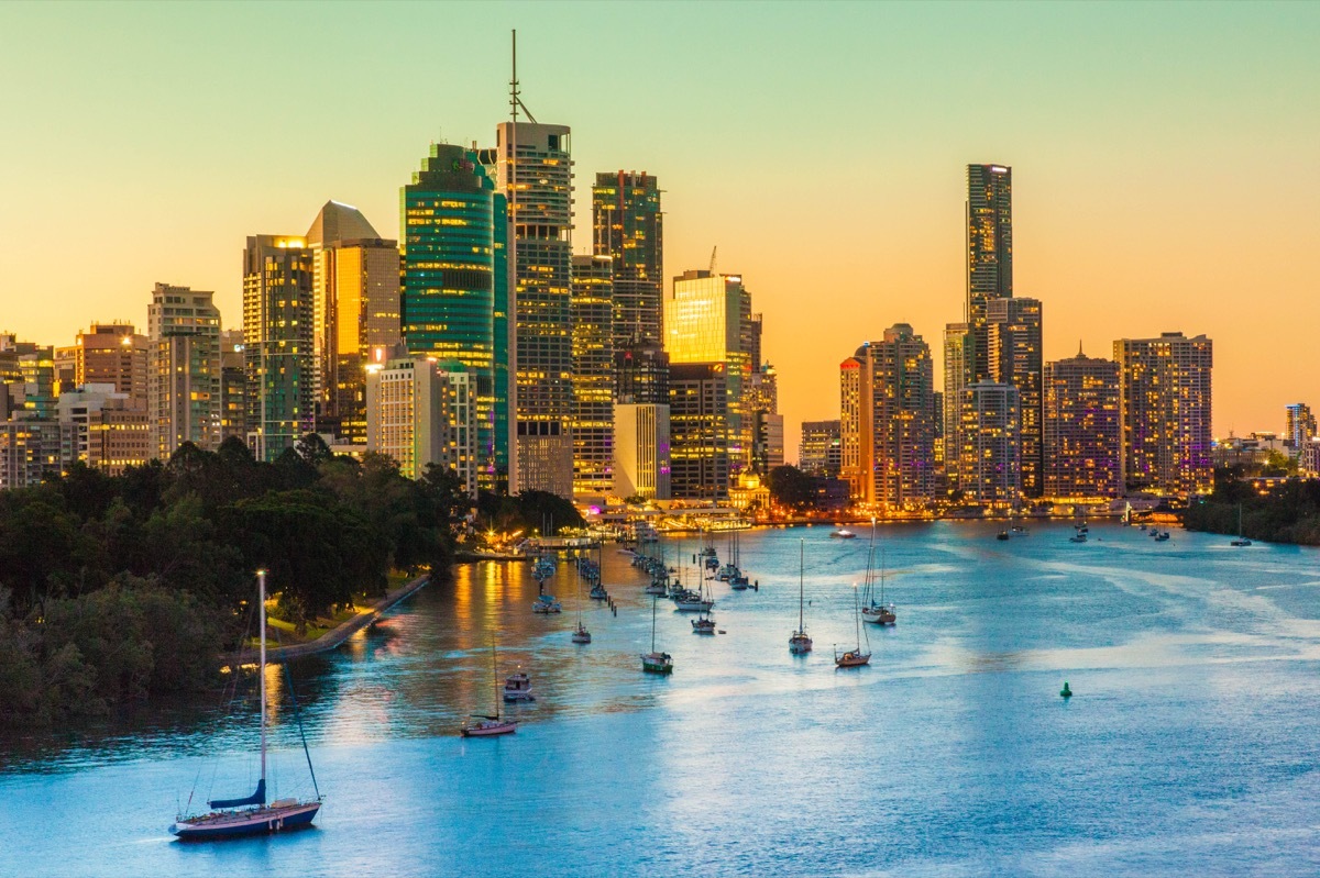 View of Brisbane City from Kangaroo Point as the Sun Sets.