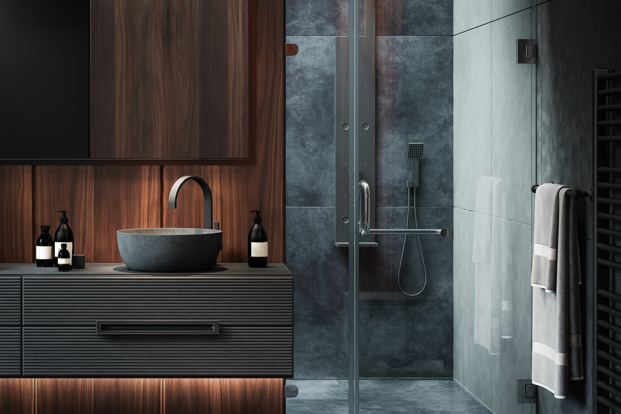 dark gray bathroom