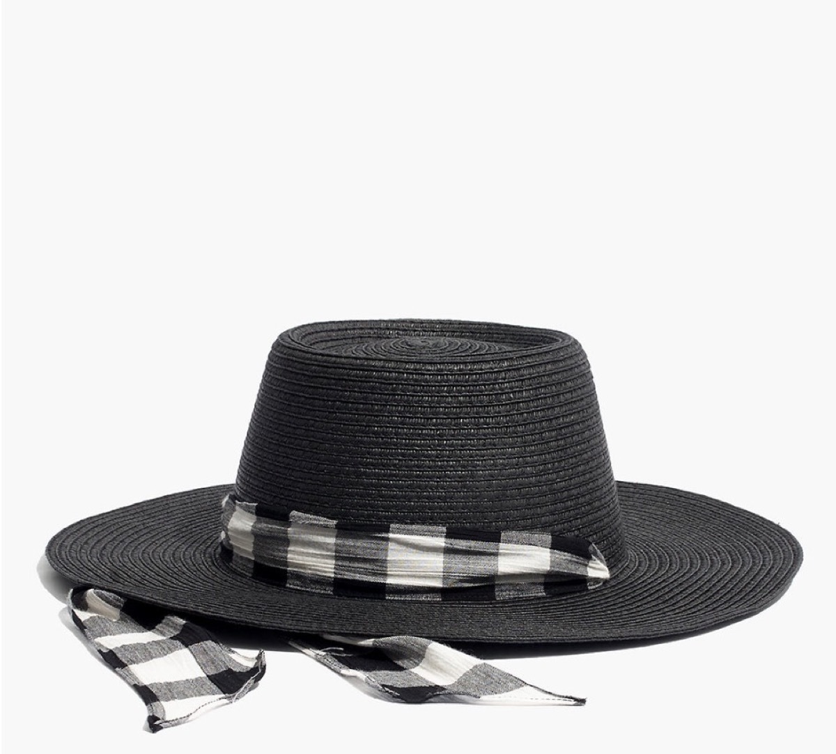 black hat with gingham scarf, cheap summer hats