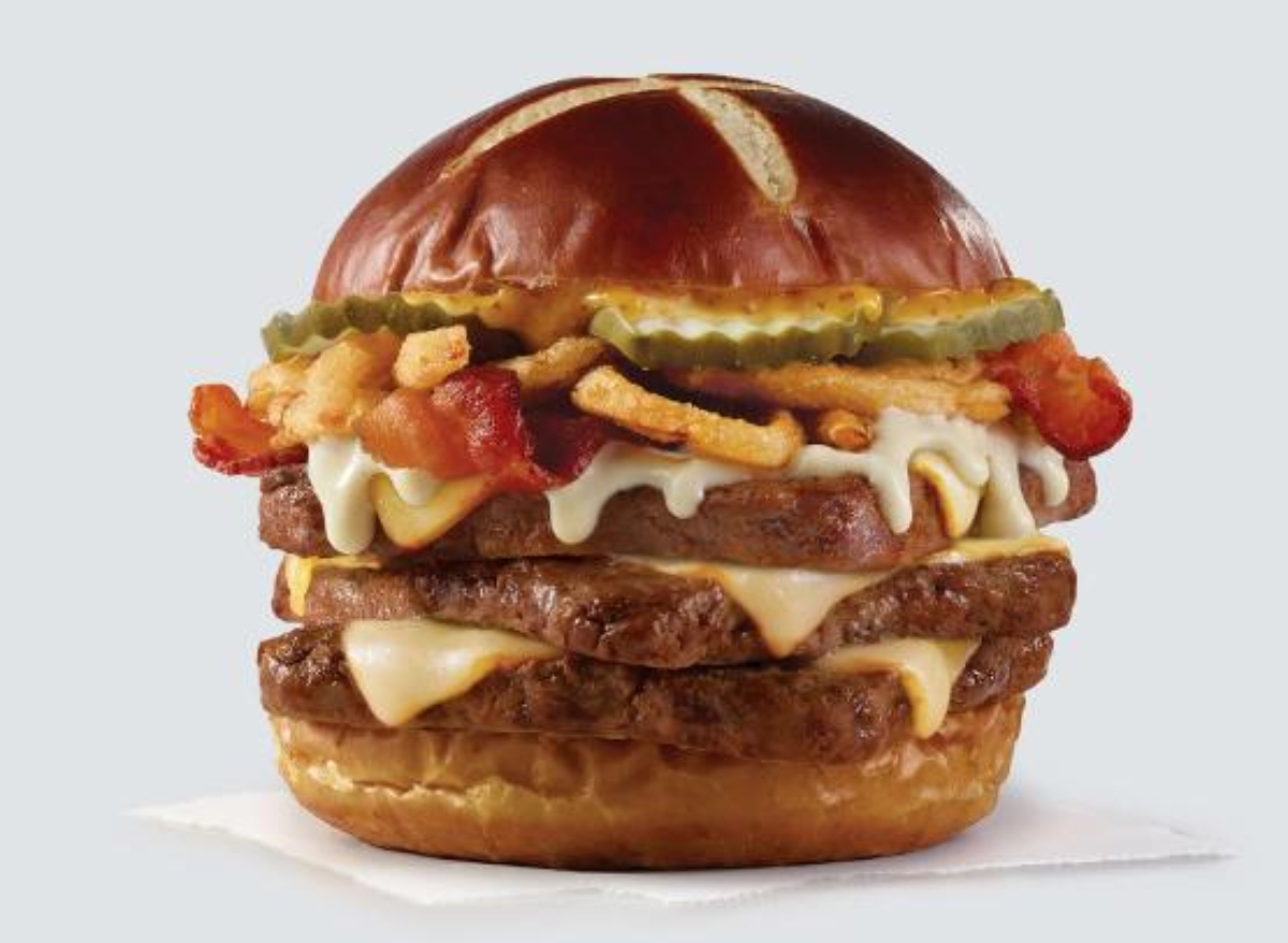 pretzel bacon triple cheeseburger