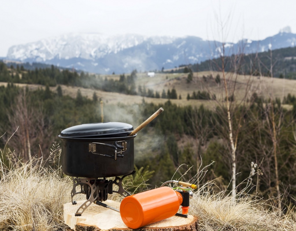 outdoor mountain stove on a campsite