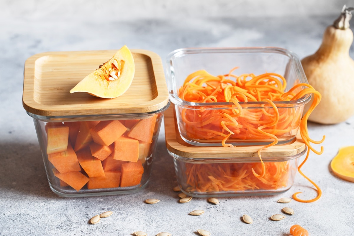 glass boxes with orange vegetables