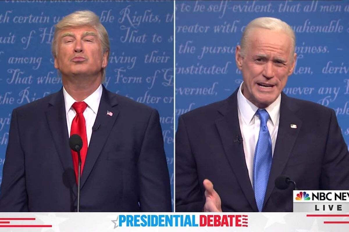 alec baldwin as donald trump and jim carrey as joe biden on snl in 2020