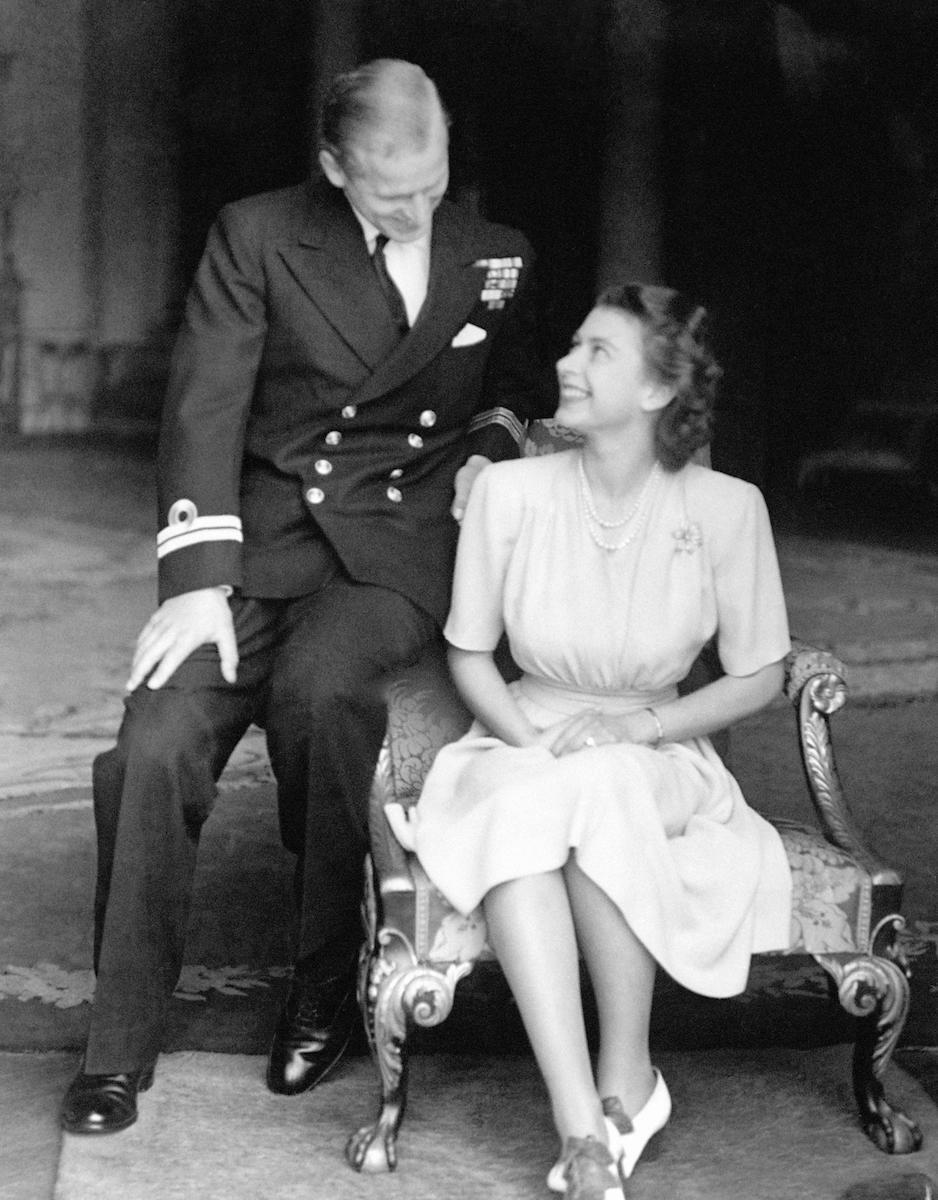 Princess Elizabeth and Lieutenant Philip Mountbatten announcing their engagement at Buckingham Palace in London in 1973