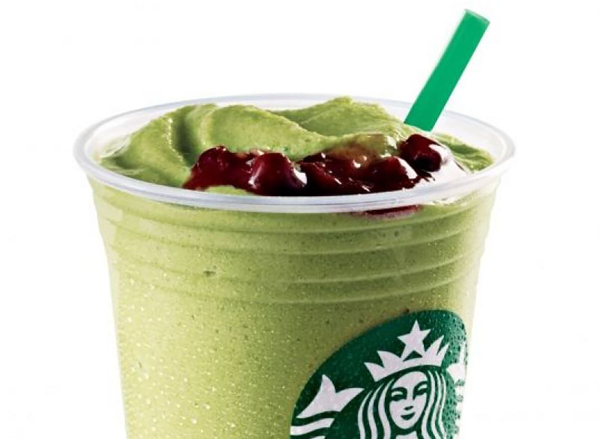 starbucks green tea red bean frappuccino on white background