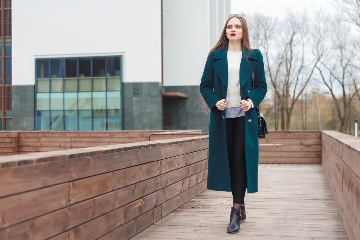 Woman in Long Emerald Coat