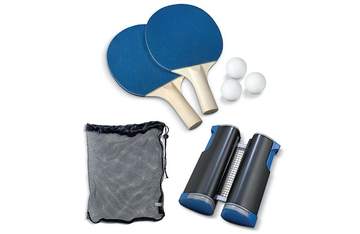 table tennis set with blue paddles