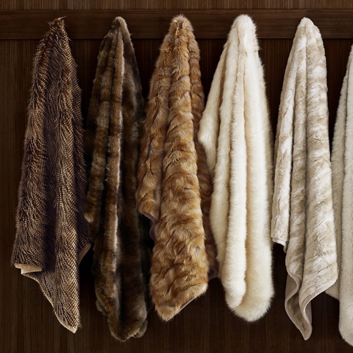 Faux fur throws, hanging up