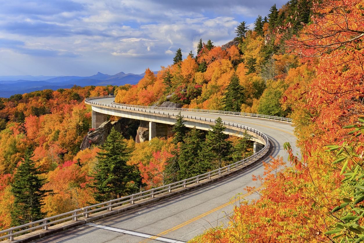 The Blue Ridge Parkway road during fall