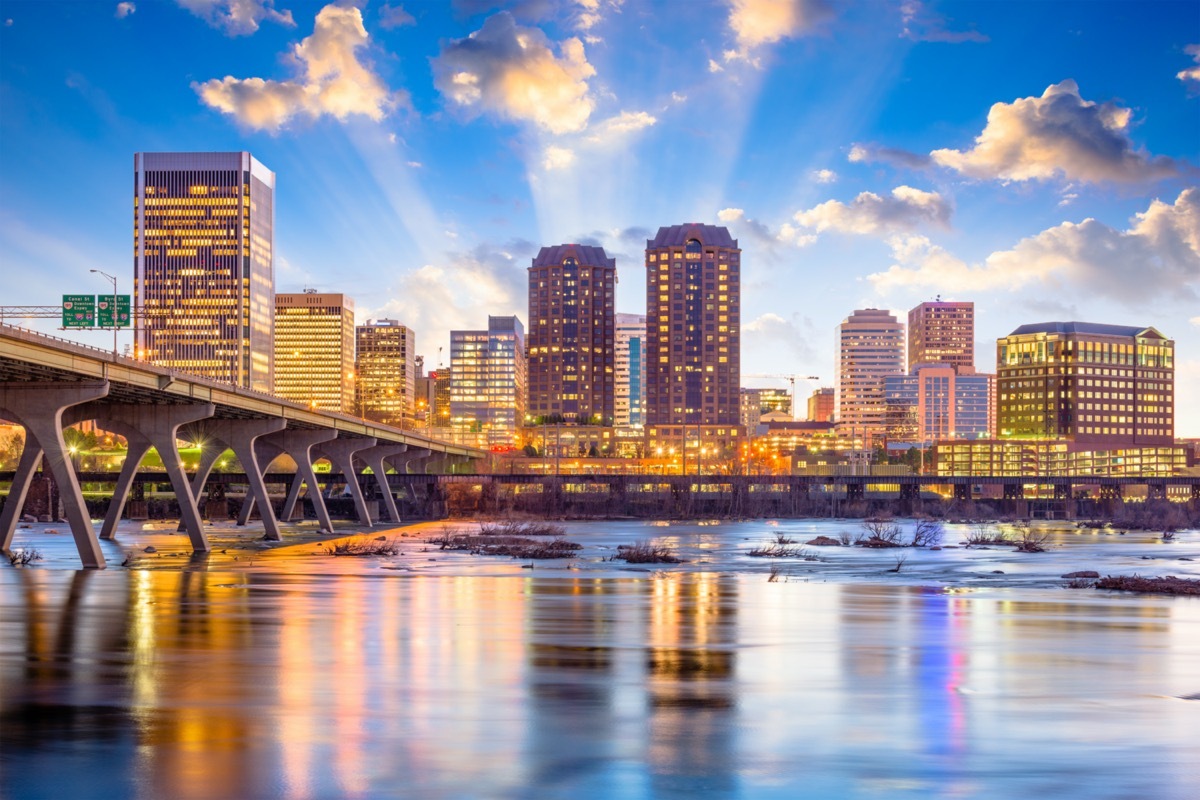 Richmond, Virginia, USA downtown skyline on the James River.