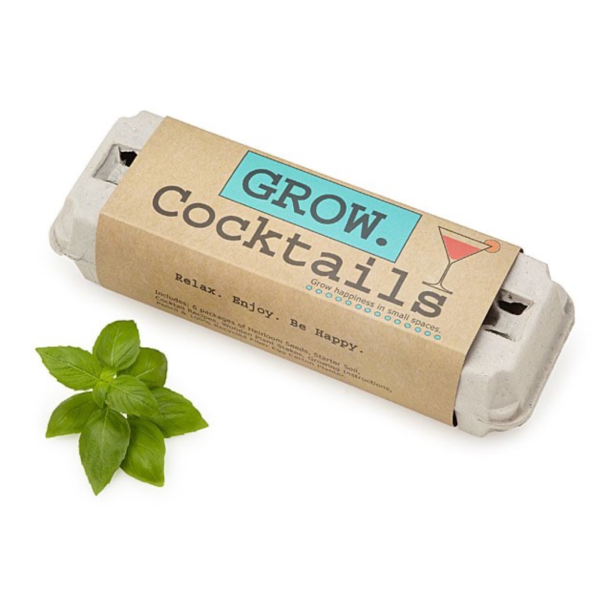 brown egg carton with grow your own cocktail ingredients