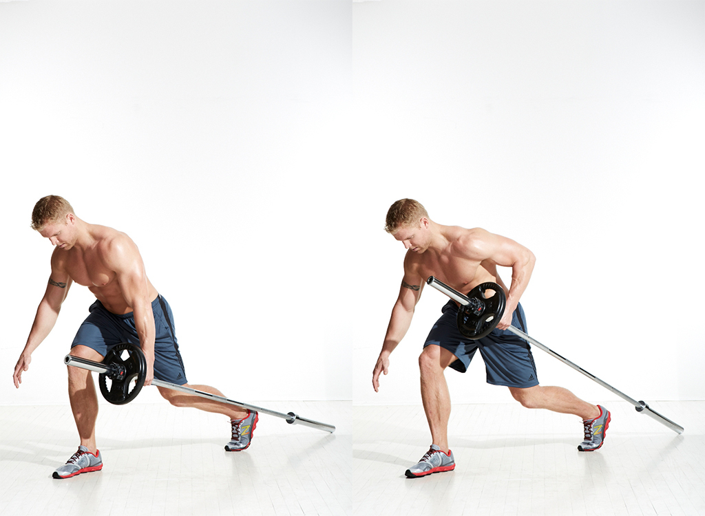 Single-arm row with partial lunge, best barbell workout