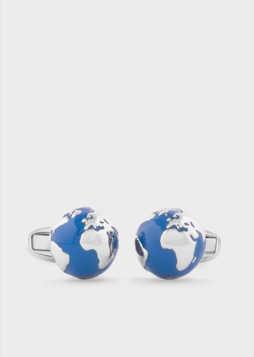 blue and silver globe cufflinks