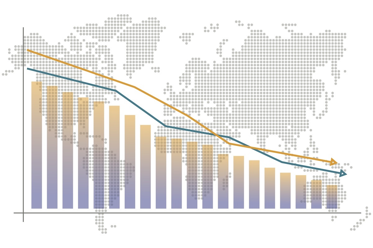 Line graph showing declining trends