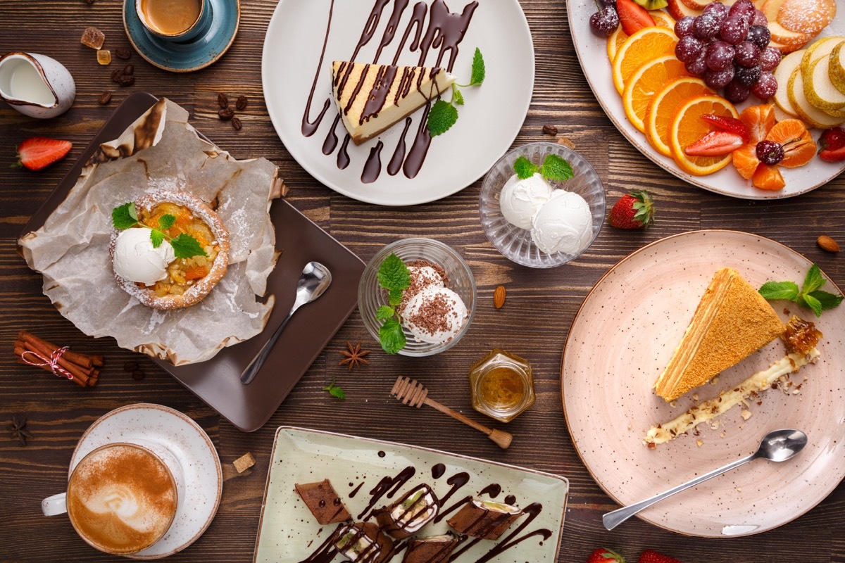 a table full of various desserts