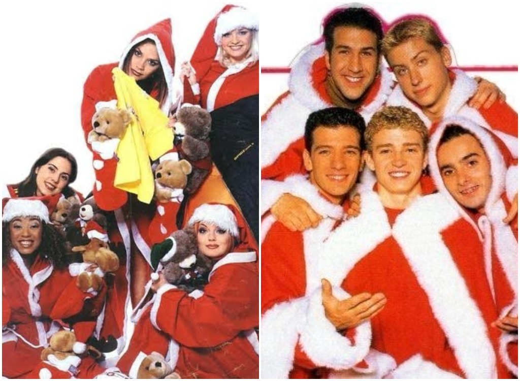 nsync and spice girls in santa suits