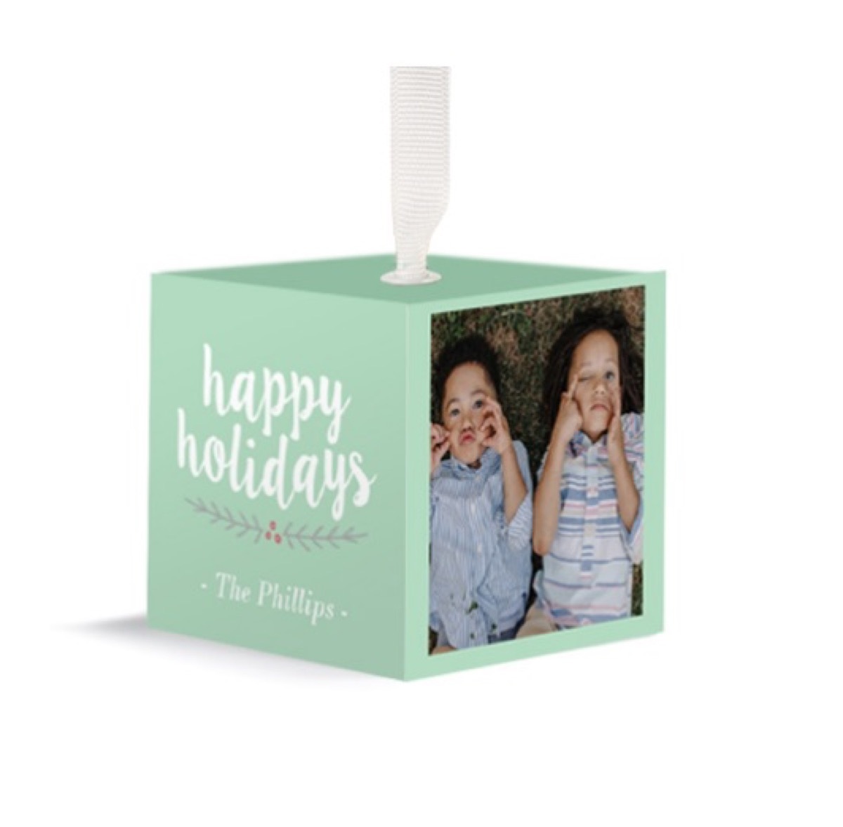 green photo cube ornament