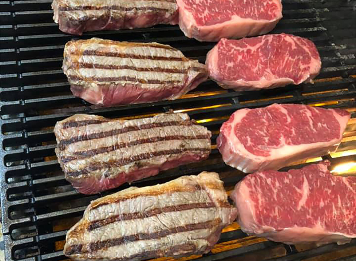 steaks on grill