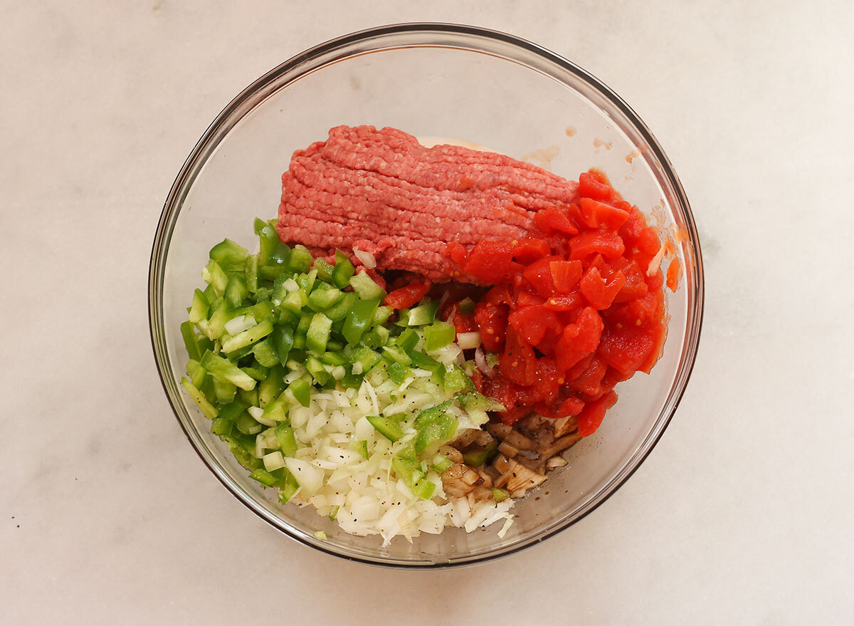 Meatloaf ingredients in a bowl.