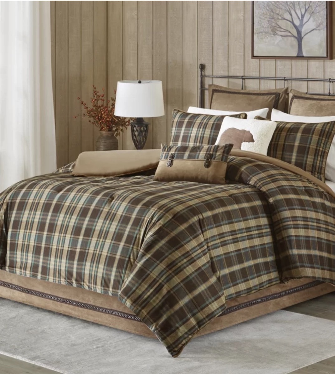 brown plaid bedding set, fall decorating tips