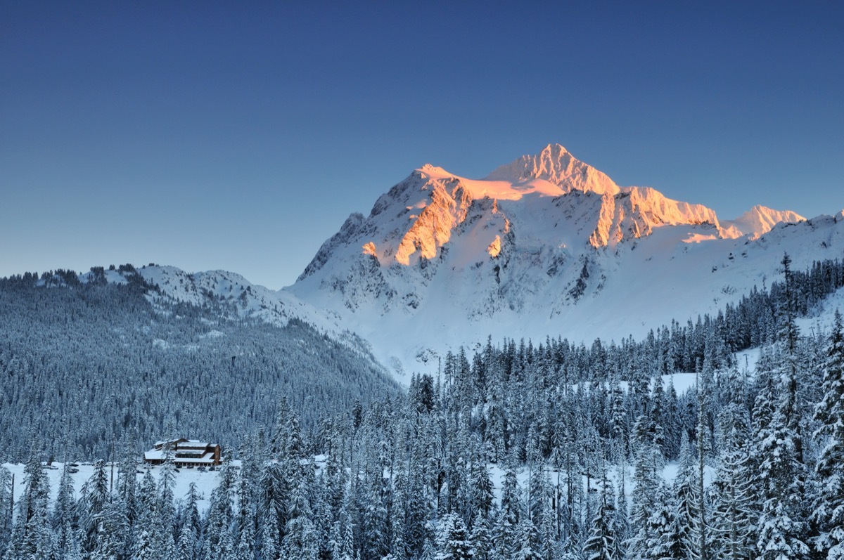 Mount Shuksan in Washington covered in snow