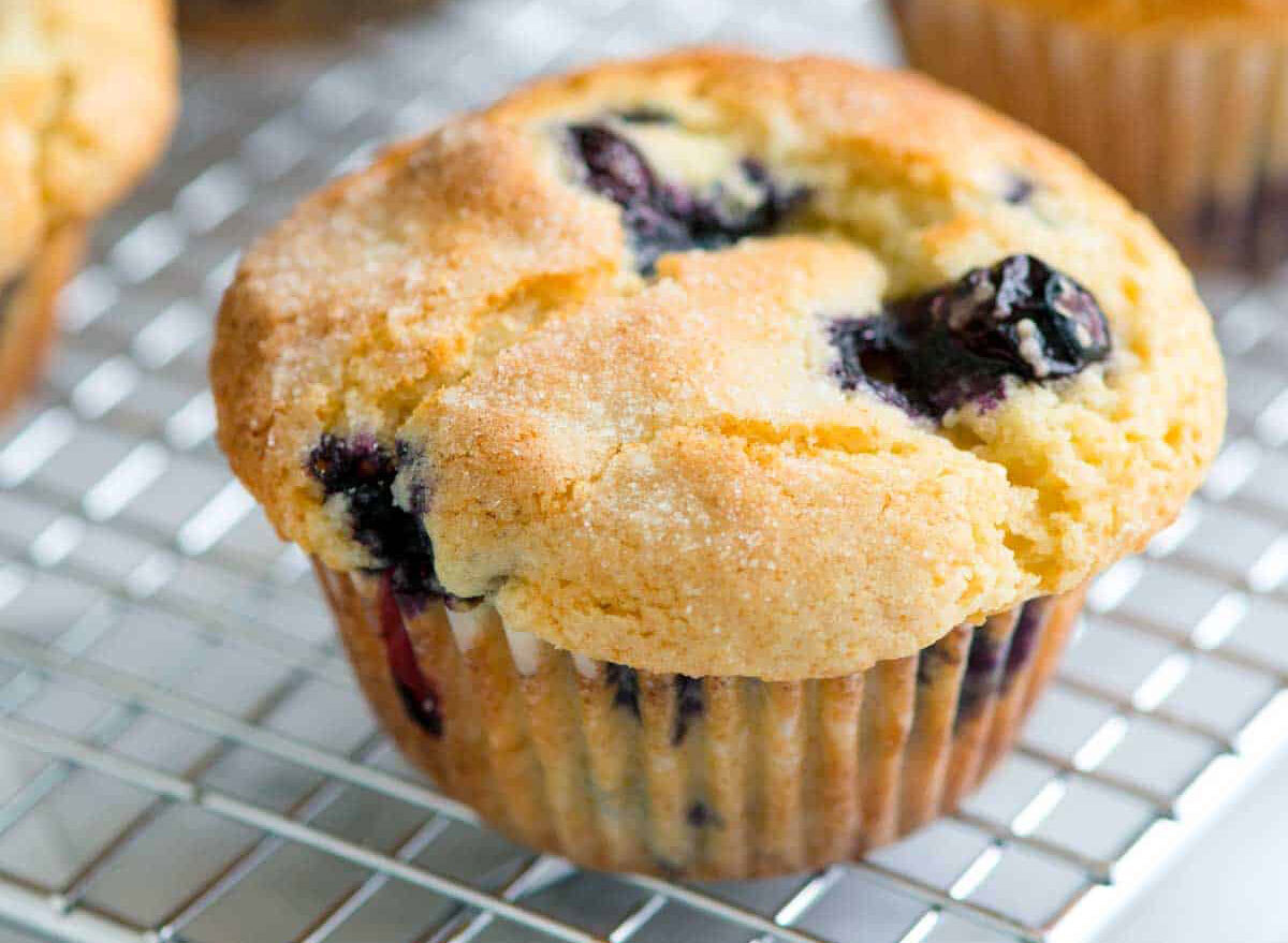 blueberry muffin on cooling rack