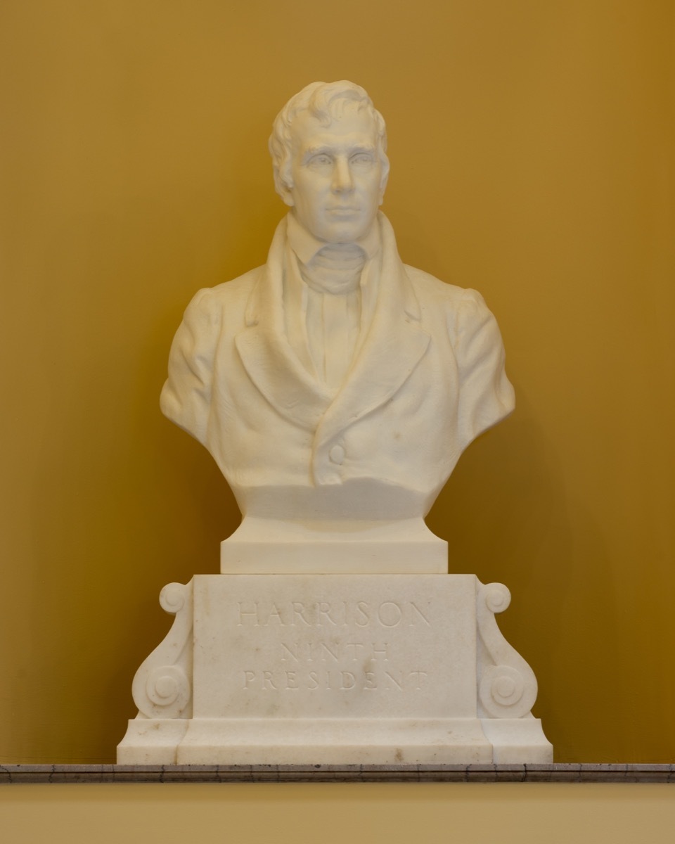 RICHMOND, VIRGINIA - DECEMBER 14: Bust of President William Henry Harrison in the Virginia State Capitol on December 14, 2014 in Richmond, Virginia