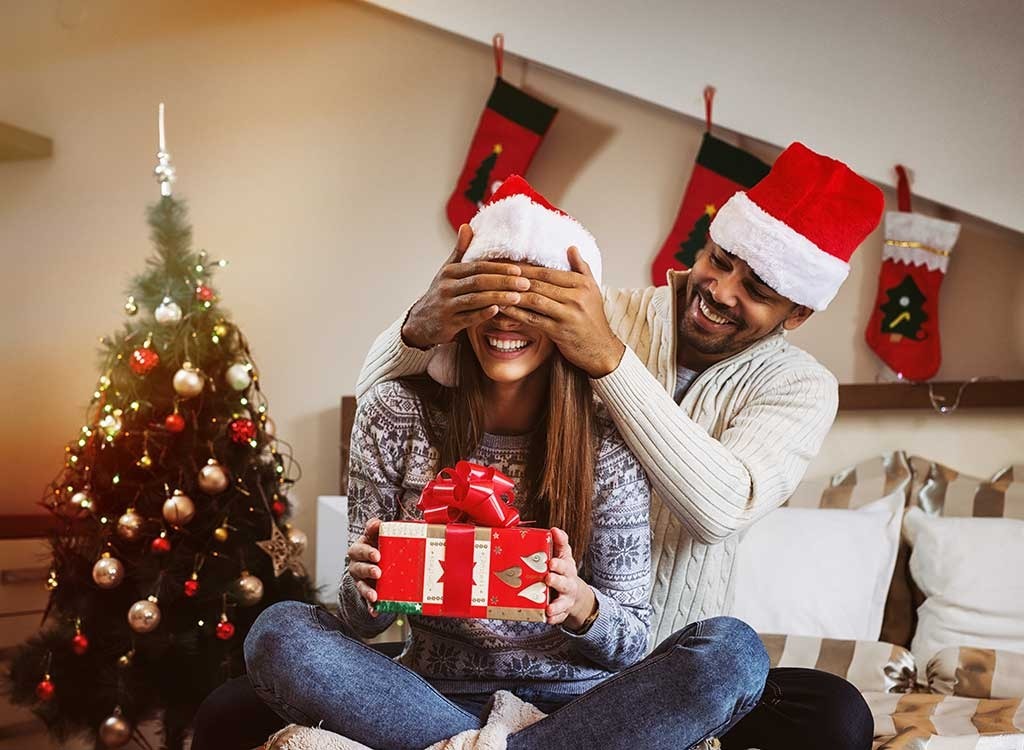 Couple giving gifts on Christmas