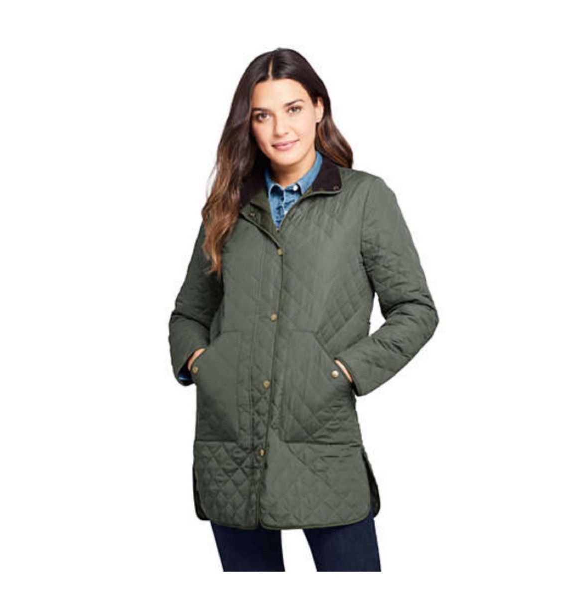 woman in green barn coat with black leggings, women's coats for winter