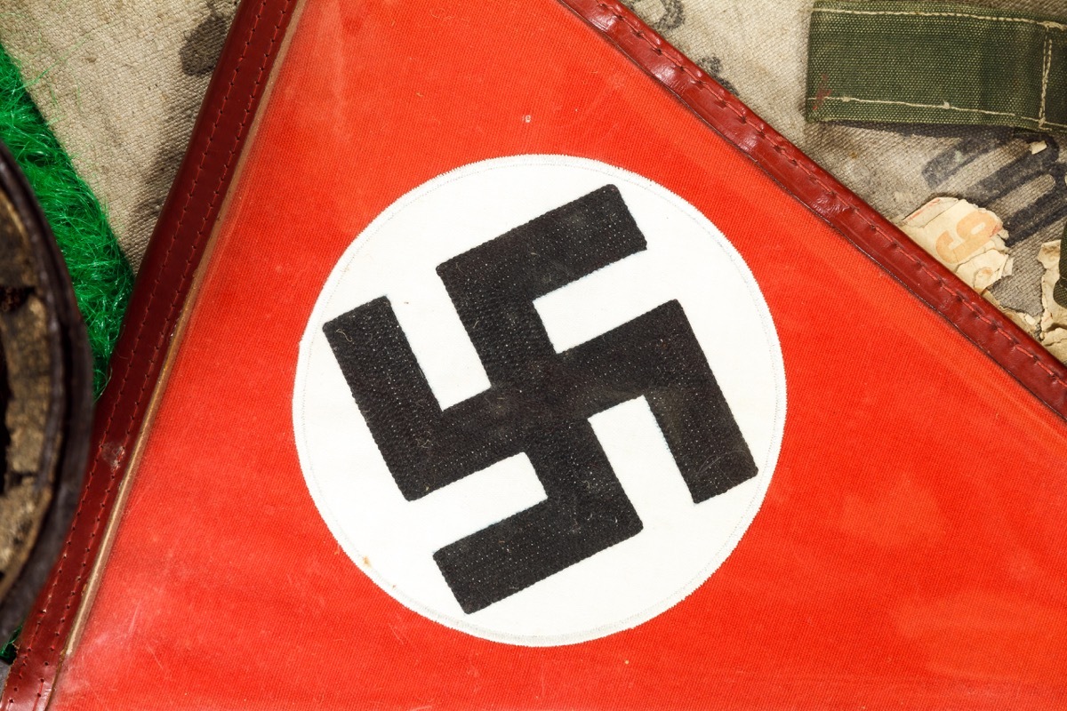 close up of a German WWII swastika on a piece of fabric from the war